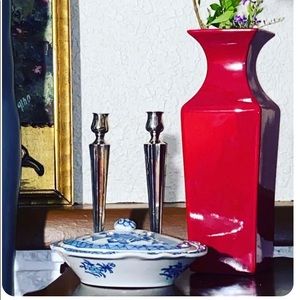 Vintage 1960s Mid Century Modern Red Haeger  Ceramic Vase Red Pottery Vase